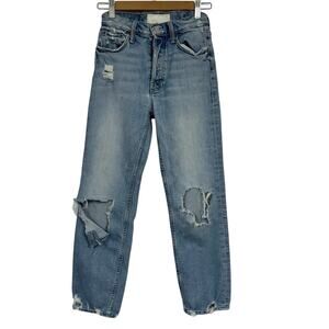 Mother Tomcat High Rise Blue Jeans Womens 24 Straight Leg Cropped Light Wash